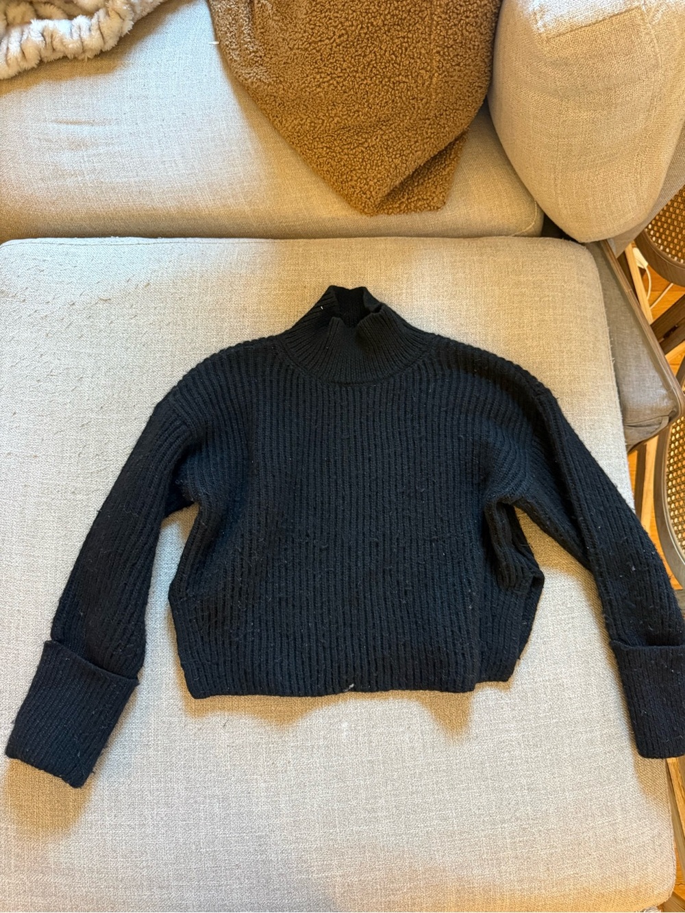 Black Ribbed Cropped Mock Neck Women's Sweater